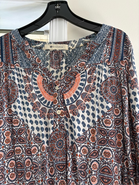 The Impeccable Pig Tops - The Impeccable Pig Navy and Rust Paisley Button-Front Blouse